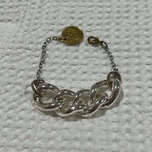 Twisted Silver Chunky Chain Silver Bracelet Adjustable Gold Tag New
